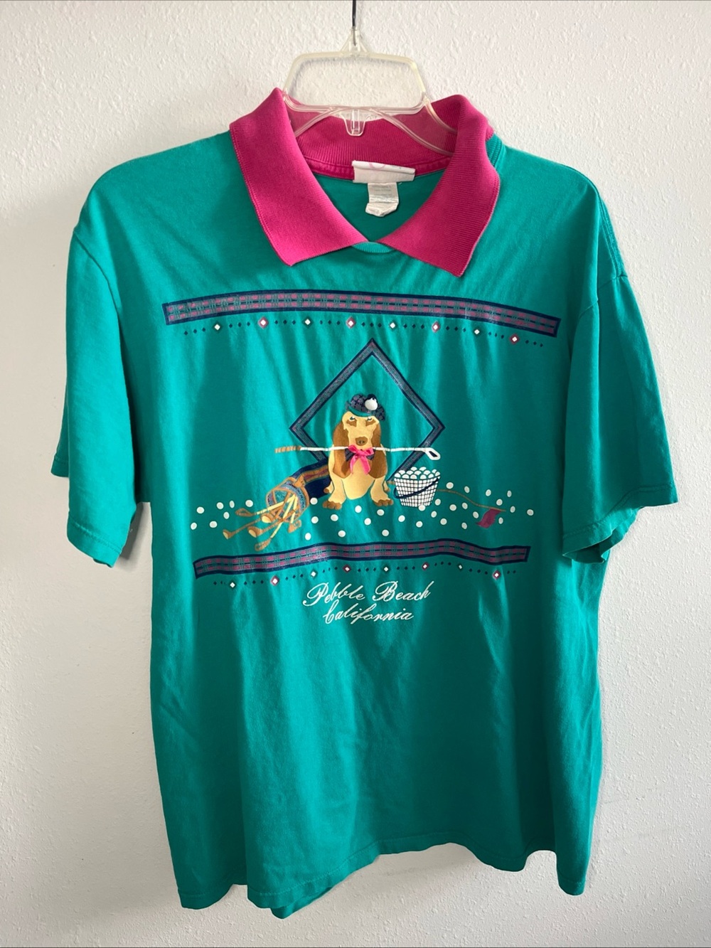 VTG Blooming & Co Polo Womens S/M Green Basset Hound Golf USA Pebble Beach